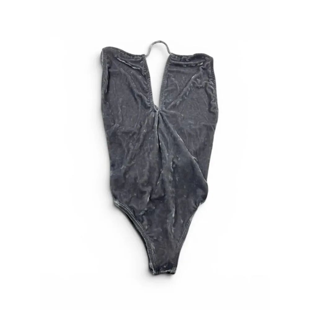 Out From Under Urban Outfitters Bodysuit Gray Crushed Velvet Stretch Top XS NEW